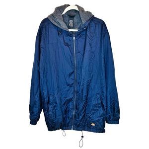 Vtg Dickies Windbreaker Jacket Nylon‎ Ripstop Fleece Lined Hooded Full Zip - XL